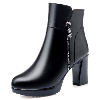 跟加绒棉鞋时尚妈妈鞋羊毛皮鞋轻奢潮品黑色整靴头层牛皮羊毛到脚尖38