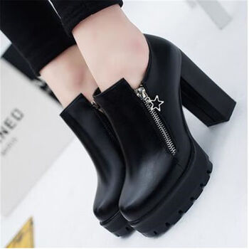 高跟矮个子厚底鞋女鞋水台秋天显脚的女鞋秋季新款定制联名款黑色星星