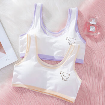 16岁纯棉高中生青春期发育期中学生女 两件装白 紫>洋气妇女女士胸罩