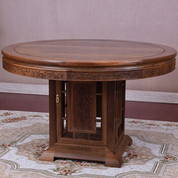 寻古 红木家具非洲鸡翅木(学名:非洲崖豆木)圆餐桌歺桌实木 中式实木