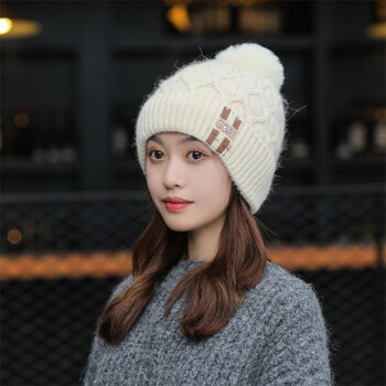 秋冬加绒加厚韩版帽子女冬季毛线帽骑车保暖潮防寒时尚针织帽俩件套