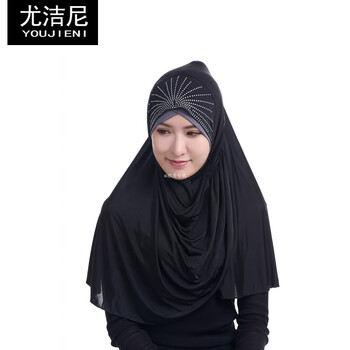 旅行穆斯林盖头冰丝烫钻头巾套头简单方便礼拜斋月用头套女出差中东服