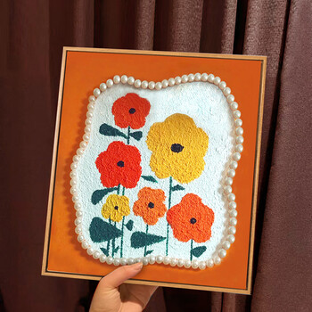 diy立体肌理画简约花朵数字油画填充涂鸦手绘珍珠丙烯手工装饰画 花卉