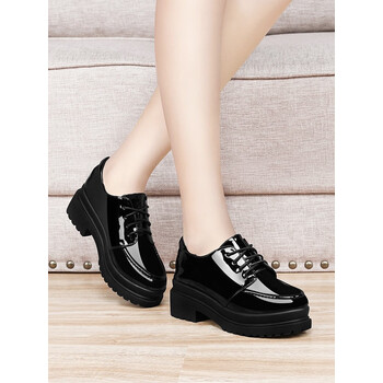 奢尧轻奢品牌漆皮小皮鞋女冬加绒松糕鞋厚底2021新款小个子增高英伦风