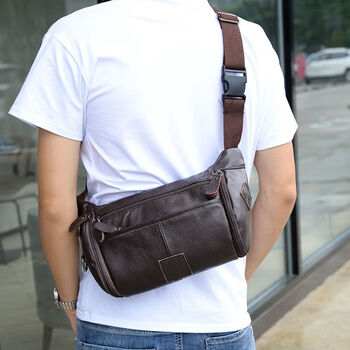 酷奇袋鼠kuqidaishu真皮时尚腰包男士多功能胸包头层牛皮大腰挎包斜跨