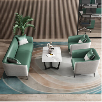 客区洽谈简约现代办公室休闲休息区茶几组合 白色 湖蓝色 单人位沙发