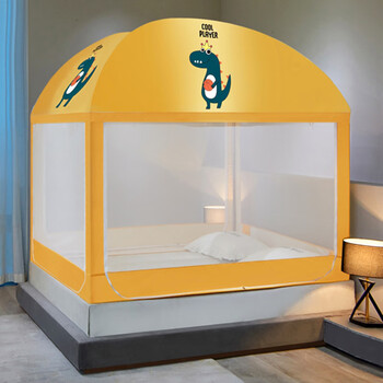 质量无忧网红蒙古包坐床防蚊防尘顶遮光床幔蚊帐卡通儿童蚊帐音乐恐龙