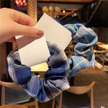 mrswinbm格子大肠发圈丸子头马尾发绳橡皮筋可爱少女皮筋发圈咩啊星野