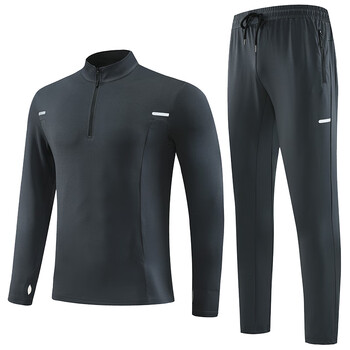 伊阡跑步运动套装男春秋季长袖速干衣服健身房足球训练体育晨跑骑行服