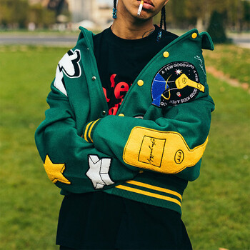 seafront国潮牌fff马思唯联名afgk棒球服飞行夹克美式嘻哈黑色外套