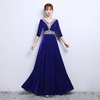 艺考朗诵指挥服女金丝绒大合唱团演出服长裙大码显瘦黑色红歌比赛服装