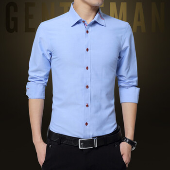 衬衫男2022年男士衬衫韩版牛津纺色长袖免烫职业装衬衣男装天蓝色xxxl