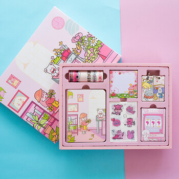 可爱加厚笔记本子小清新网红随身便携手帐本工具材少女花房20件套盲盒