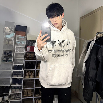 zkhe520g重磅硬挺卫衣男款春秋季oversize美式复古外套连帽灰色m