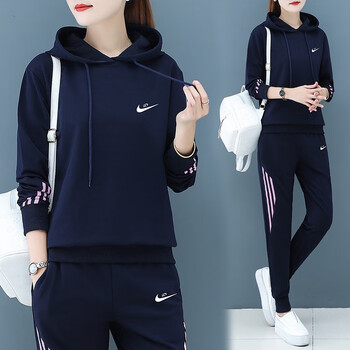 nike耐克韩版大码运动套装女秋季2023年新款时尚休闲跑步服卫衣连深