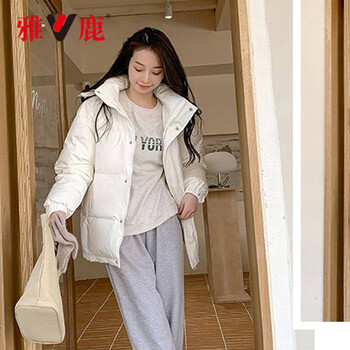 羽绒服女冬季短款韩版加厚学生时尚袄子小众设计感三防外套米白色2xl