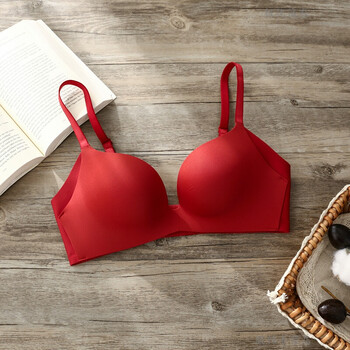 仙黛尔舒适文胸套装无钢圈聚拢无痕光面收副乳少女内衣女三扣 红色