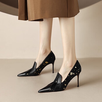 品牌轻奢马毛深口高跟鞋女细跟2023年新款杏色气质尖头单鞋女不掉跟