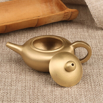 铜制品摆件纯铜创意模型桌面摆件中式迷你茶壶手把件书房复古小玩意