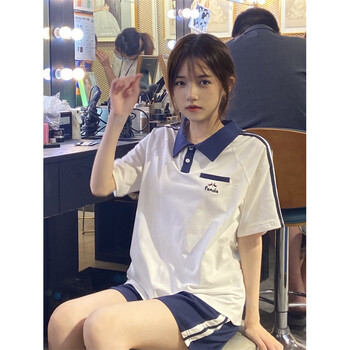 裴宏青少女学生中大童初中生女1416岁套装学院风休闲运动服女夏季可