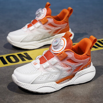 xtft羽毛球鞋女款儿童男童旋转纽扣运动鞋女孩学生防滑排球网球鞋桔色