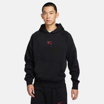 耐克nike男子加绒连帽衫春季卫衣宽松针织休闲拼接舒适010黑健身红s