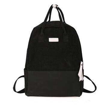 秋冬新款书包女古着感灯芯绒双肩包少女日系学院高中学生背包 黑色