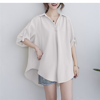 盛束胖mm大码女装夏天衬衫短袖女夏装宽松休闲气质遮肉显瘦雪纺衫上衣