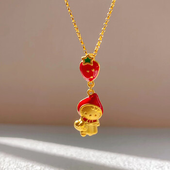 福韵礼小红帽项链黄金草莓吊坠2023新款999足金锁骨链女生时尚精致送