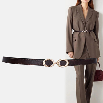 紫心竹真皮细腰带女装饰裙子毛衣束腰皮带时尚百搭配西装收腰免打孔