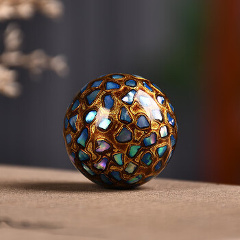 帛灵贝壳大漆珠单珠 螺钿女士手链佛珠手串饰品漆器非遗 黑金2.0cm