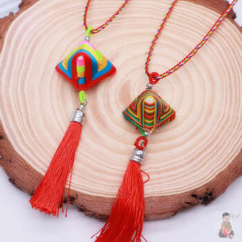 霜魄立夏端午节五彩绳挂脖项链手工编织五彩线饰品礼物编织绳挂件 小