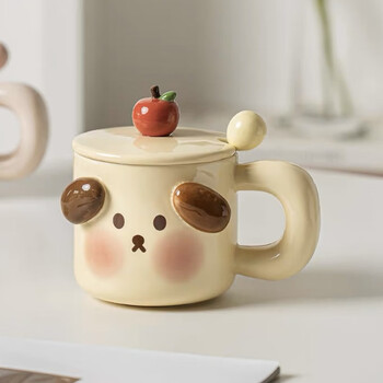 朵玮可爱咖啡杯陶瓷杯子女生带盖勺牛奶早餐杯卡通情侣马克杯家用水杯