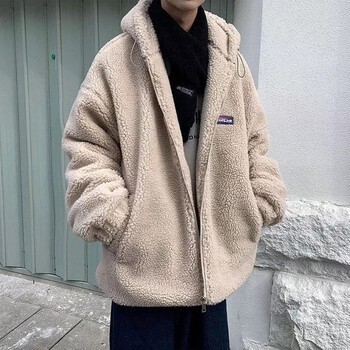 羊羔毛棉衣男冬季加厚青少年棉袄港风宽松连帽外套男痞帅青少年潮流
