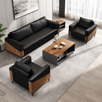 商务接待会客沙发 简约现代沙发 三人位沙发 皮质办公室沙发 三人位