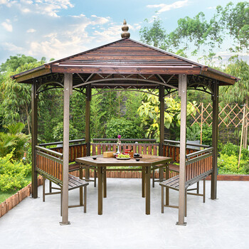 凉亭户外庭院实木别墅小木屋小房子六角花园棚防腐木乡村组装亭子木板