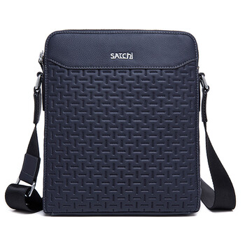 沙驰satchi新品男包男单肩斜挎包牛皮菱格竖形商务休闲男士高档皮包宝