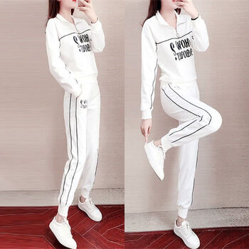 鸿星尔克舒适同类型休闲运动套装女2022春秋新款胖mm大码女装时尚白色