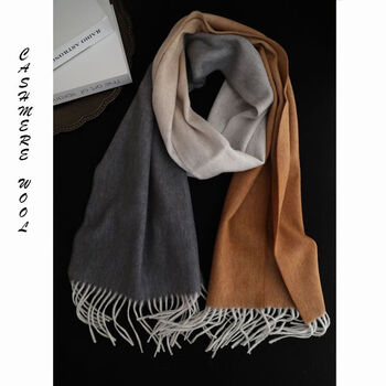 流彗cashmere羊绒围巾渐变色彩羊绒围巾女冬季保暖拼色双面羊毛围脖男