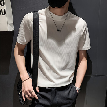 高领t恤小领口夏天色垂感短袖t恤男半高领痞帅炸街半袖打底衫 白色 m