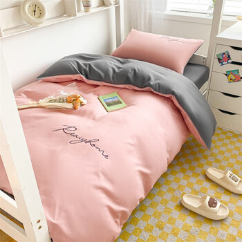 件套寝室单人床单被褥套件三被套床垫床品套件六 浅豆沙 灰【柔软亲肤