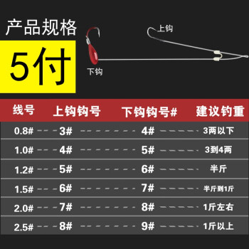 朝天鉤子線雙鉤成品鬼牙魚鉤線組釣魚魚鉤綁好子線套裝5付裝 0.8號線