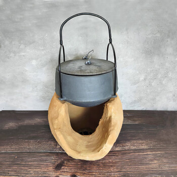 柴火炉砂锅泥土灶农家乐煨鸡汤土炉子炭炉火锅 手工泥炉 24cm铸铁鼎锅