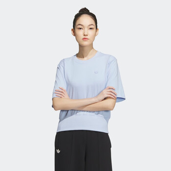 阿迪达斯adidas运动上衣圆领短袖t恤女装夏季三叶草ip1755淡粉蓝as