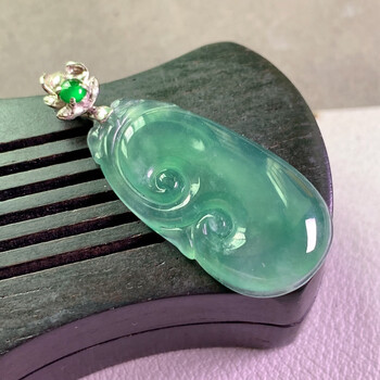 墨韵翡翠镶金玉吊坠如意天然玉石a货冰种收藏证书礼物1108