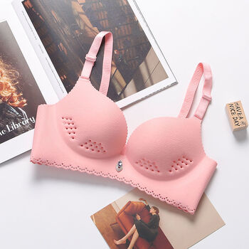 胸买一一四薄款女士无钢圈大码内衣聚拢大胸罩学生文胸套装透心凉粉色