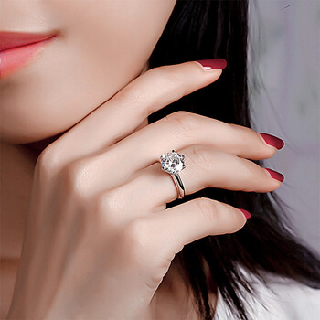 周大福银戒指d级莫桑石一克拉单钻戒指日韩简约气质感求婚情侣款 t家