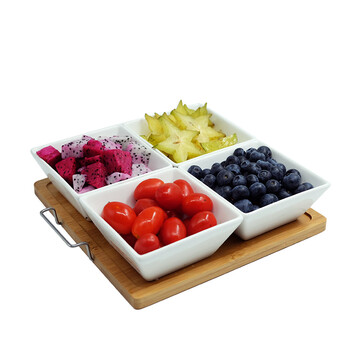 点心盒日式方形陶瓷果盘盒分格水果拼盘带盖干果零食糖果盘创意现代