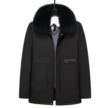 七匹狼官方自营旗舰店冬季外套毛领棉衣男士加绒加厚棉袄商务休闲黑色