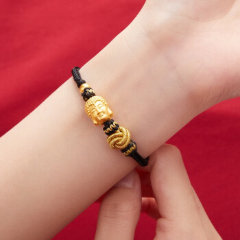 周大福款式金佛头手链女3d硬金双面佛大日如来佛999转运珠佛双面佛头